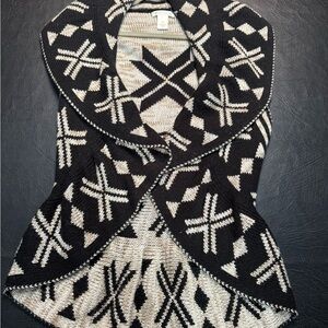 John Paul Richard Black & Cream Aztec Shawl Collar Cardigan Sweater Size M